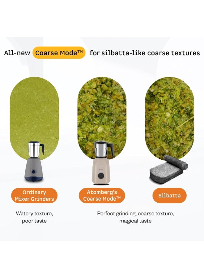 Atomberg Xiana 750 Watt Mixer Grinder | 3 Multipurpose Stainless Steel Jars | Coarse Mode for Silbatta-like Textures | Powerful Intelligent Motor | Easy Fault LED Indication | Seasand Ivory - Image 5